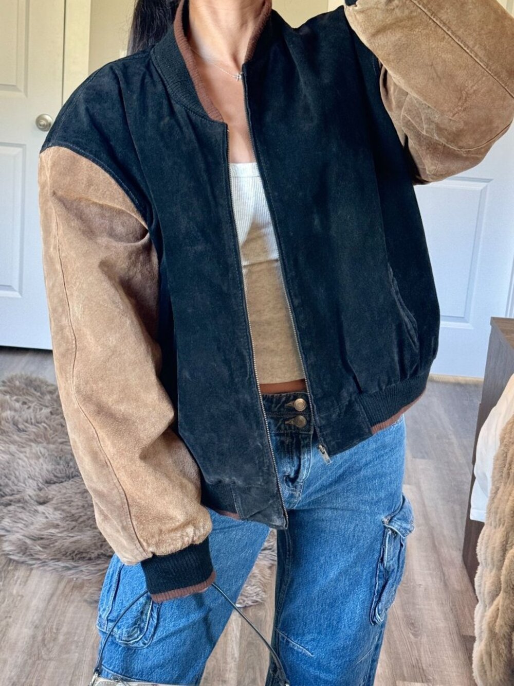 Vtg Sahara Aviator Suede Leather Bomber Jacket Mens L Distressed Moto Bikercore